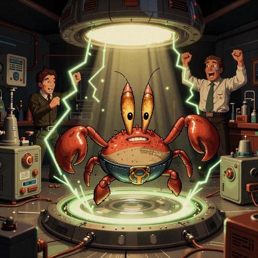 Bonus Crab aus dem Teleporter mit Professor im Hintergrund bei CasinoLab